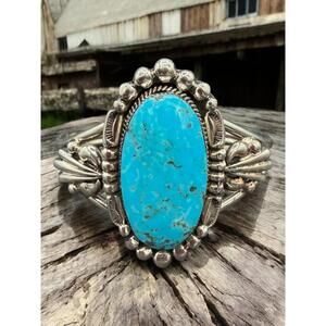 Navajo Sterling Silver Turquoise Cuff Bracelet By Emerson Delgarito